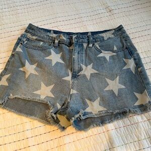 YMI Blue White Star Print Distressed Jean Denim Shorts